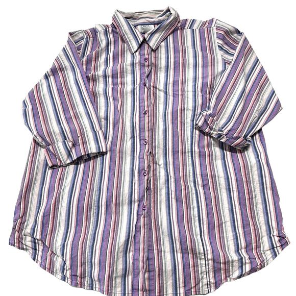 Only Necessities Button Up Top Women Plus 1X Pink Purple Blue White Striped - Picture 1 of 6